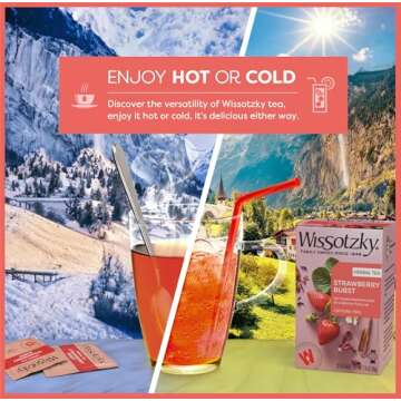 Wissotzky Strawberry Burst Herbal Tea, 20 Tea Bags | Fruity Blend | Caffeine Free Tea | Antioxidant Rich