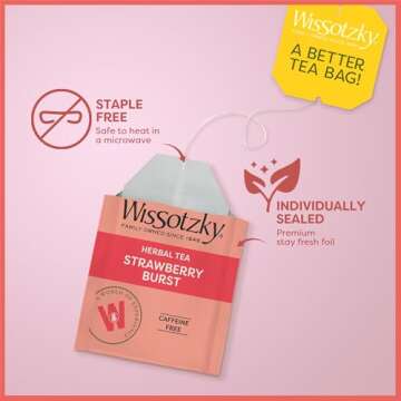 Wissotzky Strawberry Burst Herbal Tea, 20 Tea Bags | Fruity Blend | Caffeine Free Tea | Antioxidant Rich