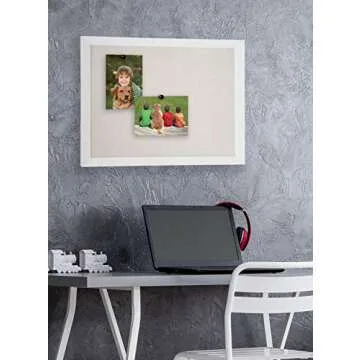 DesignOvation Beatrice Framed Linen Fabric Pinboard, 27x33, White, Rustic Wall Organization