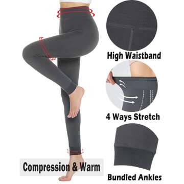AHLW Winter Warm Fleece Lined Leggings for Women Thick Thermal Leggings Elastic Soft Comfortable Velvet Tights Grey