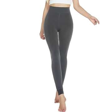 AHLW Winter Warm Fleece Lined Leggings for Women Thick Thermal Leggings Elastic Soft Comfortable Velvet Tights Grey