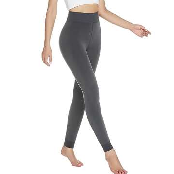 AHLW Winter Warm Fleece Lined Leggings for Women Thick Thermal Leggings Elastic Soft Comfortable Velvet Tights Grey