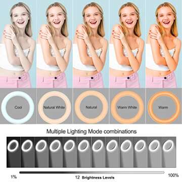 SEBIDER Dual 36W 6500K LED Ring Light with 73" Extendable Tripod Stand & Phone Holder, Portable Ligh...