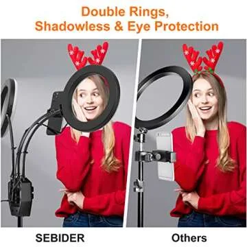 SEBIDER Dual 36W 6500K LED Ring Light with 73" Extendable Tripod Stand & Phone Holder, Portable Light Rings Used for YouTube Video/Selfie/Live Stream/Makeup/TikTok