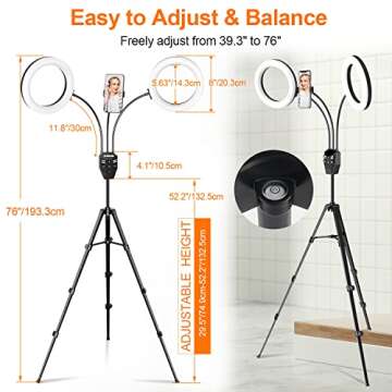 SEBIDER Dual 36W 6500K LED Ring Light with 73" Extendable Tripod Stand & Phone Holder, Portable Light Rings Used for YouTube Video/Selfie/Live Stream/Makeup/TikTok