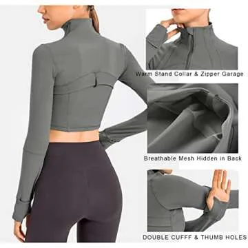 KTILG Women Lightweight Crop Workout Jacket for Fitness