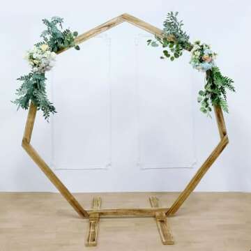Efavormart 7FT Wooden Wedding Arch, Heptagonal Wedding Arbor, Photo Booth Backdrop Stand for Wedding...