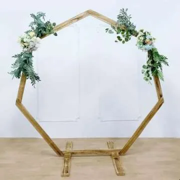 Efavormart 7FT Wooden Wedding Arch, Heptagonal Wedding Arbor, Photo Booth Backdrop Stand for Wedding...