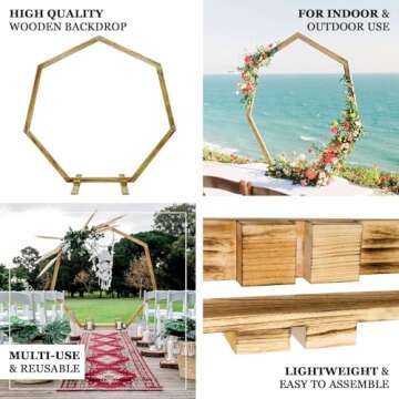 Efavormart 7FT Wooden Wedding Arch, Heptagonal Wedding Arbor, Photo Booth Backdrop Stand for Weddings, Parties, Indoor, Outdoor, Backdrops, Garden Decorations