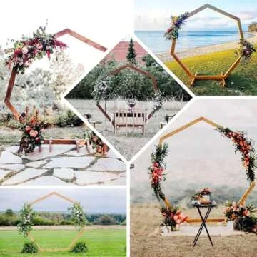 Efavormart 7FT Wooden Wedding Arch, Heptagonal Wedding Arbor, Photo Booth Backdrop Stand for Weddings, Parties, Indoor, Outdoor, Backdrops, Garden Decorations