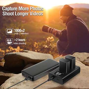 ENEGON NP-FW50 Battery (2-Pack,1300mAh) and Dual Charger for Sony ZV-E10, Alpha A6000, A6300, A6400,...