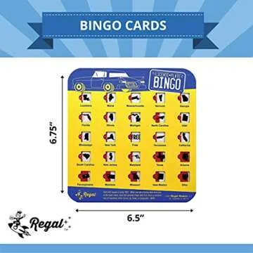 Regal Games Finger-Tip Shutter Bingo Cards with Sliding Windows - License Plate Bingo Game Set - Travel Bingo Game for Adults & Kids - Reusable, No Chips & Daubers Needed - 4 Packs - Yellow