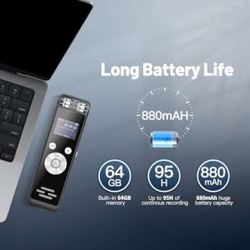 64GB Digital Voice Recorder with Playback,Portable Recording Device,Voice Activated Recorder,Noise Reduction Audio Recorder for Lectures Meetings - with Password, Variable Speed, MP3