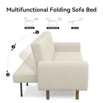 CarterChairr Convertible Futon Sofa Bed,79.3" W Mid Century Modern Love Seat Couch,Button Tufted Upholstered Fabric Small Folding Sofa Cama for Living Room,Bedroom,Apartment,Office,Ivory