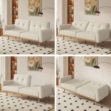 CarterChairr Convertible Futon Sofa Bed,79.3" W Mid Century Modern Love Seat Couch,Button Tufted Upholstered Fabric Small Folding Sofa Cama for Living Room,Bedroom,Apartment,Office,Ivory