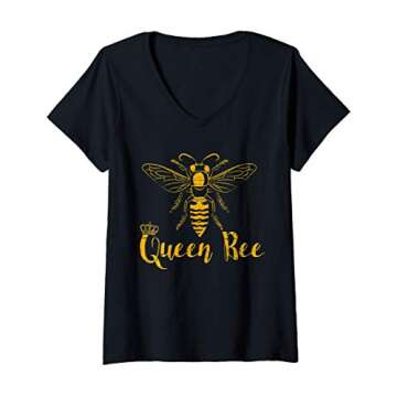 Womens Queen Bee I Beekeeper Beekeeping V-Neck T-Shirt