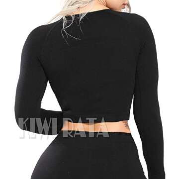 KIWI RATA Long Sleeve Workout Crop Top for Women Gym Compression Shirts Thumb Hole Seamless Yoga Cro...