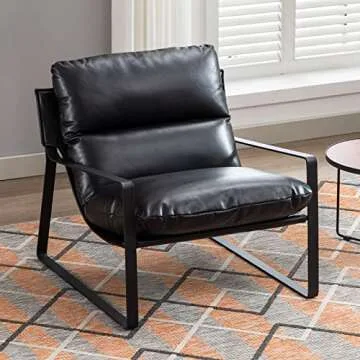 DUOMAY Mid-Century Accent Chair Armchair Set of 2, Comfy PU Leather Leisure Chair Lazy Chair with Me...