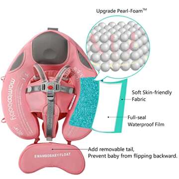 Mambobaby Float Baby Swim Float with Canopy, Non-Inflatable Solid Baby Float, Upgrade Soft Skin-Frie...