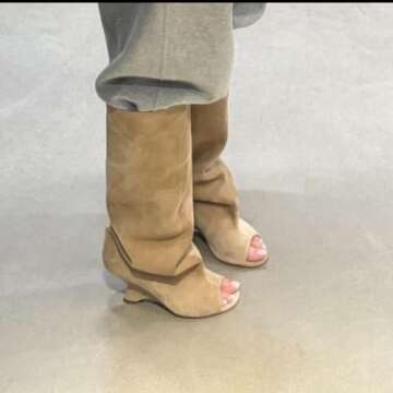 MissHeel Open Toe Slouch Boots for Women in Suede