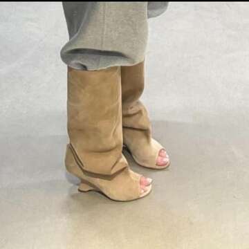 MissHeel Open Toe Slouch Boots for Women in Suede