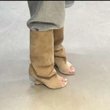 MissHeel Open Toe Slouch Boots for Women in Suede