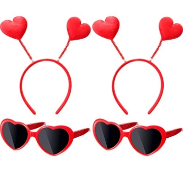 Zhanmai 4 Pcs Valentine's Day Heart Headband and Sunglasses Red Romantic Dress-up Accessories for Va...