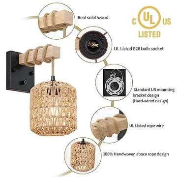 Stylish Rattan Boho Wall Sconces Set - Dimmable Rustic Lighting