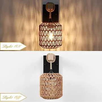 Stylish Rattan Boho Wall Sconces Set - Dimmable Rustic Lighting
