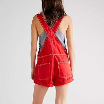 ROKIACDE Women's Loose Fit Jean Romper Overall Shorts