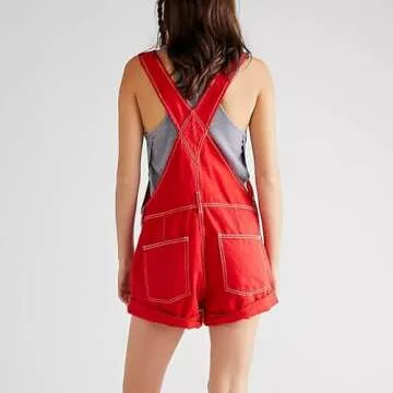 ROKIACDE Women's Loose Fit Jean Romper Overall Shorts