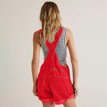 ROKIACDE Women's Loose Fit Jean Romper Overall Shorts