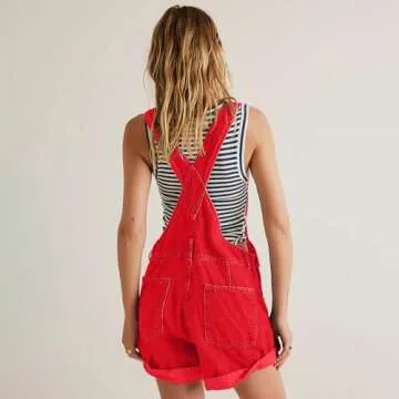 ROKIACDE Women's Loose Fit Jean Romper Overall Shorts