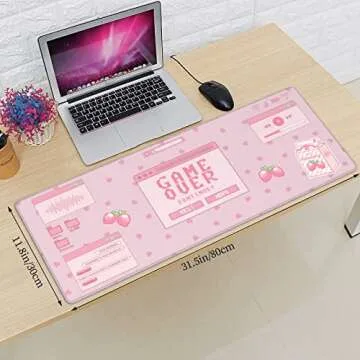 Pink Game Strawberry Milk Gaming Mouse Pad XL, Large Extended Mousepad Desk Pad, Long Nonslip Rubber Mice Mats Stitched Edges Playmat for Office Home Gamer, 31.5x11.8 Inch