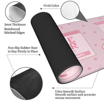 Pink Game Strawberry Milk Gaming Mouse Pad XL, Large Extended Mousepad Desk Pad, Long Nonslip Rubber Mice Mats Stitched Edges Playmat for Office Home Gamer, 31.5x11.8 Inch