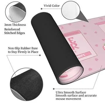 Pink Game Strawberry Milk Gaming Mouse Pad XL, Large Extended Mousepad Desk Pad, Long Nonslip Rubber Mice Mats Stitched Edges Playmat for Office Home Gamer, 31.5x11.8 Inch