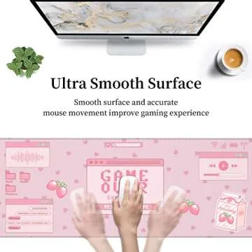 Pink Game Strawberry Milk Gaming Mouse Pad XL, Large Extended Mousepad Desk Pad, Long Nonslip Rubber Mice Mats Stitched Edges Playmat for Office Home Gamer, 31.5x11.8 Inch