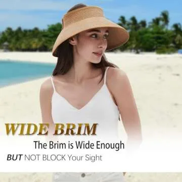 Women's Sun Visor Hats Wide Brim Straw Beach Hat Ponytail Hats for Women Foldable Floppy
