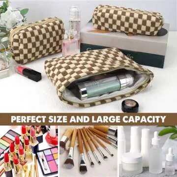 3 Pcs Makeup Bag Cosmetic Bag Set for Girls Women Checkered Travel Organizer Bathroom Toiletry Pouch...