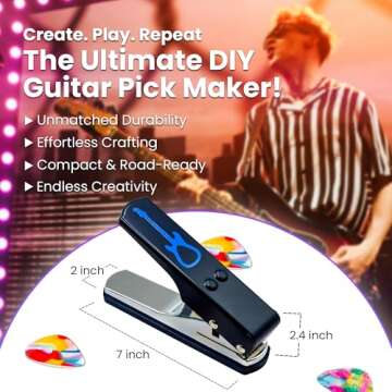 Pick-a-Palooza DIY Guitar Picks Punch Mega Pack - Custom Pick Maker for Musicians - Features Leather Key Chain Holder, Pick Strips with Artwork & File - Unique Gifts for Men & Women - Blue Punch