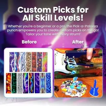 Pick-a-Palooza DIY Guitar Picks Punch Mega Pack - Custom Pick Maker for Musicians - Features Leather Key Chain Holder, Pick Strips with Artwork & File - Unique Gifts for Men & Women - Blue Punch