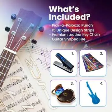 Pick-a-Palooza DIY Guitar Picks Punch Mega Pack - Custom Pick Maker for Musicians - Features Leather Key Chain Holder, Pick Strips with Artwork & File - Unique Gifts for Men & Women - Blue Punch