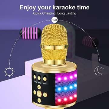 BONAOK Bluetooth Wireless Karaoke Microphone with LED Lights,4-in-1 Portable Handheld Mic with Speaker Karaoke Player for Singing Home Party Toys Birthday Gift for Kids Adults Girls Q78(Gold)