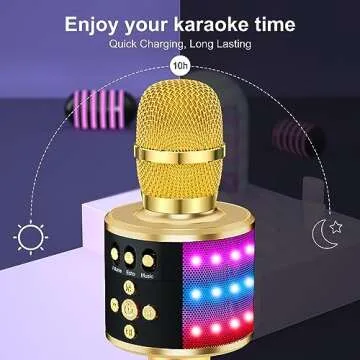 BONAOK Bluetooth Wireless Karaoke Microphone with LED Lights,4-in-1 Portable Handheld Mic with Speaker Karaoke Player for Singing Home Party Toys Birthday Gift for Kids Adults Girls Q78(Gold)