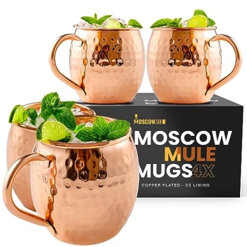 Moscow-Mix Moscow Mule Mugs Large 16 oz - 100% Pure Plated Copper Cups with Premium Stainless Steel ...
