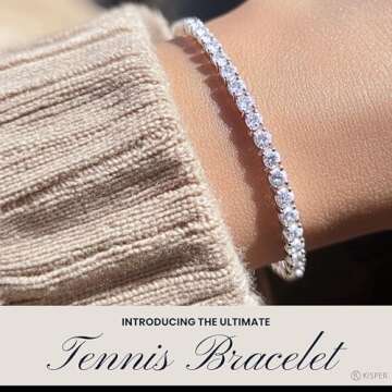 KISPER 24K White Gold Plated Tennis Bracelets for Women, 3mm Cubic Zirconia Simulated Diamond Classi...