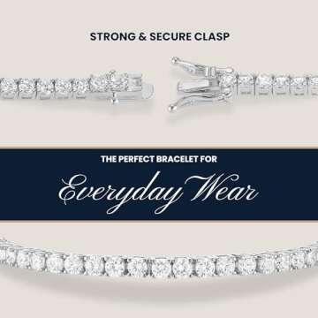 KISPER 24K White Gold Plated Tennis Bracelets for Women, 3mm Cubic Zirconia Simulated Diamond Classic Womens Bracelet, Size 7.5 Inches