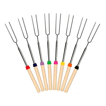 8Pack Marshmallow Roasting Sticks Extendable 32inch Long Metal Barbecue Skewers For Grilling Set,Tel...