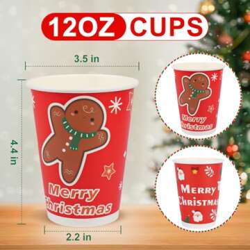 Richboom Disposable Christmas Coffee Cups - 42 Count 12 oz Cute Christmas Coffee Cups Disposable Cof...