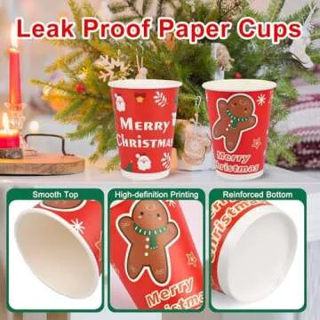 Richboom Disposable Christmas Coffee Cups - 42 Count 12 oz Cute Christmas Coffee Cups Disposable Coffee Cups Paper Cup for Cold/Hot Beverage Chocolate Cocoa Bar Party Supplies